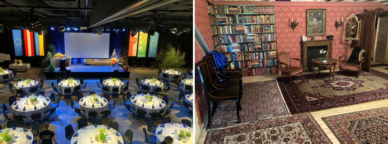 MOMENTUM Veranstaltungssaal, rechts: MOMENTUM Gebäude Theaterwerkstätten im Obergeschoß