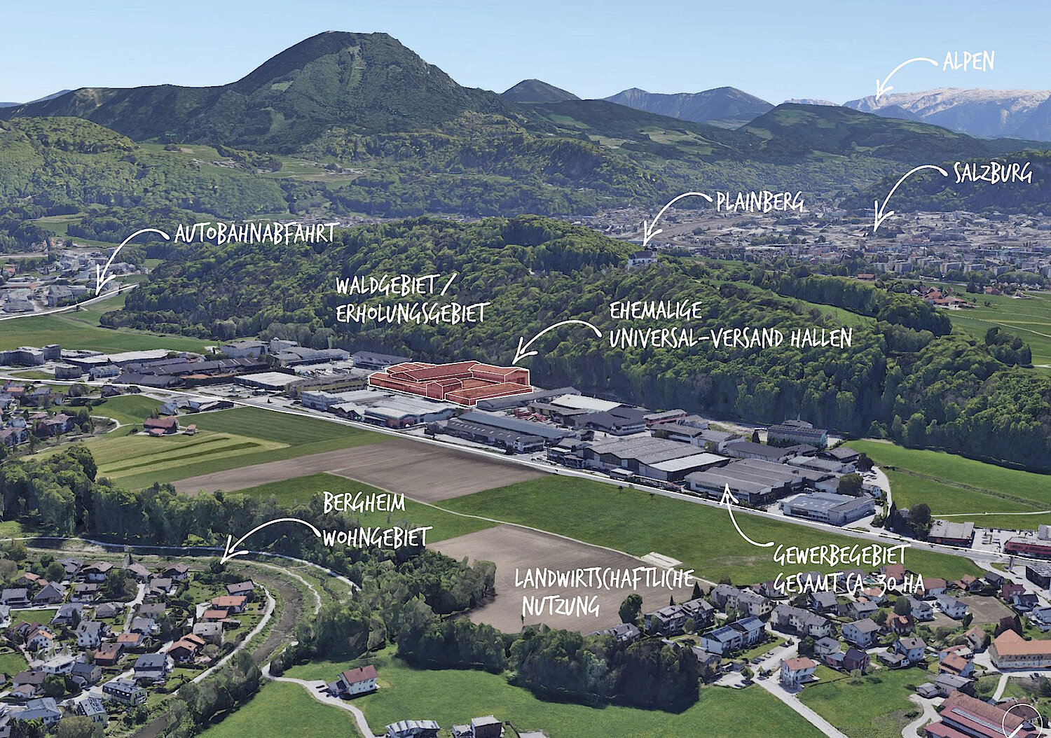 Foto mit Lageplan der Hallen in Bergheim Salzburg